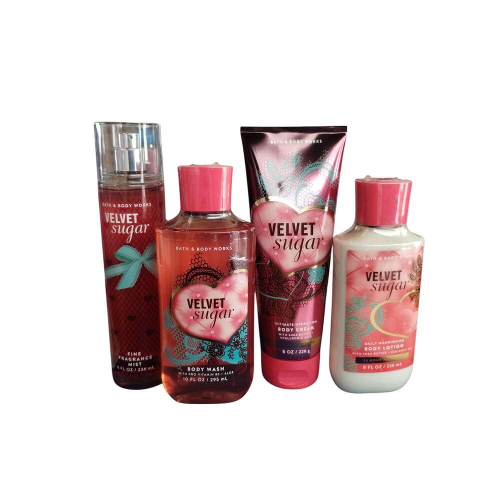 Bath and Body Works Women's 4pcs‎ Set Velvet Sugar Plum Jasmine Musk Strawberry